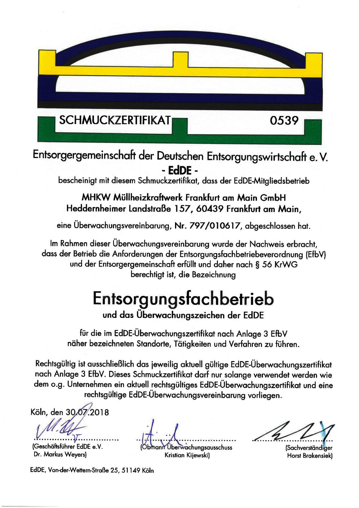 Berechtigung Entsorgungsfachbetrieb-Zertifikat 